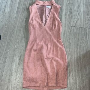 pink suede open neck dress